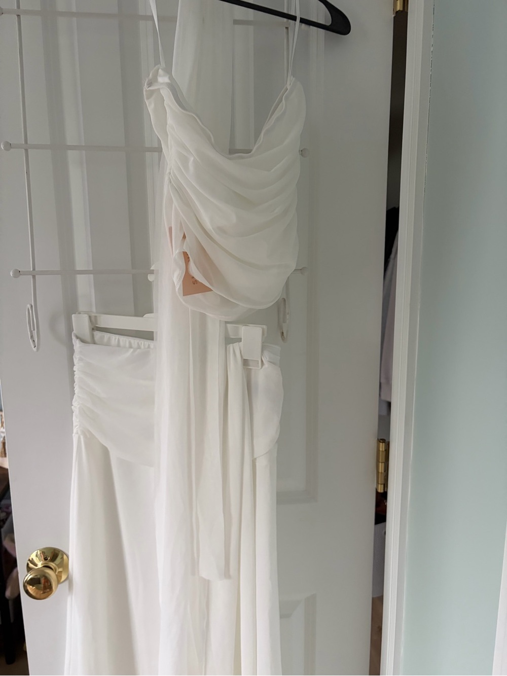 Elegant White Draped Women’s Two Piece Set